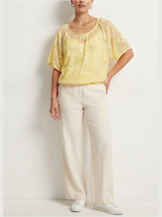 Anthropologie Tops - Anthropologie Pastel Yellow Floral Burnout Flutter Sleeve Blouse🤩